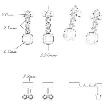 14K White Gold Natural Round Diamond, Lab Grown Trillion Diamond & Lab Grown Emerald Dangle Earrings - Image 2