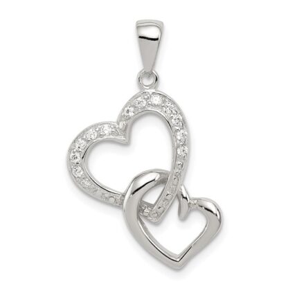 Sterling Silver Rhodium-Plated Cubic Zirconia Double Heart Interconnected Pendant