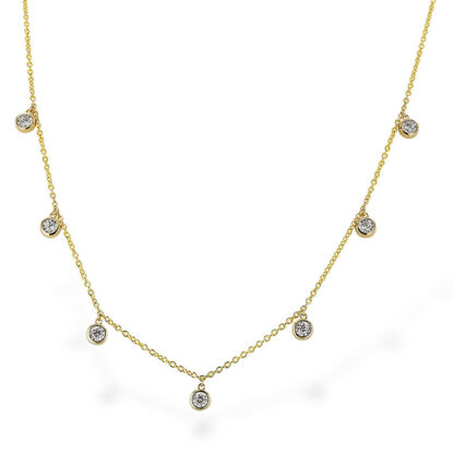 14K Yellow Gold Individual Diamond Dangle Stationed Necklace